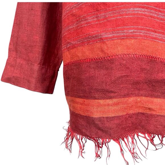 GARNET HILL Linen Button-Up Blouse Size 14 Terracotta Red Orange Fringe EUC - Picture 8 of 16